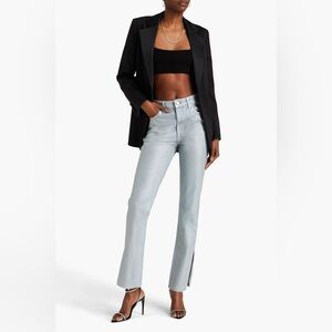 GRLFRND Light Wash  Harlow Coated High Rise  Flare Jeans Size 28 Raw Hem  Casual